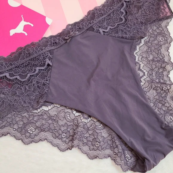 VS Dream Angels Smooth Satin Lace Cheekini Panty Size Lg Gray - Picture 2 of 6